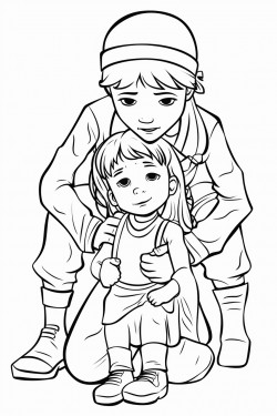 a poor girl that is held hostage by a soldier the girl has her hands tied behind her back and a tape on her mouth