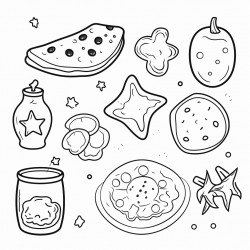 different food items spaced out