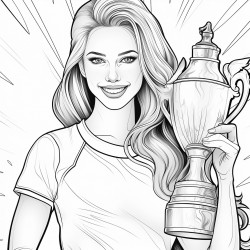 beautiful young woman smiling with a 1st place trophy gymnastics outfit