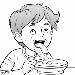 a child licking food off their face