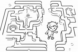 2d labyrinth where on one end is small girl and she has to find a route to cat