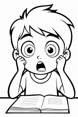 a boy taking a test with a confused expression on his face