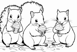a group of squirrels eating ice cream sandwiches