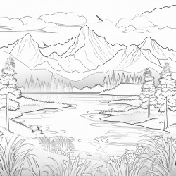 mandalamountain landscape at dawn with mist rising over lakes and peaks