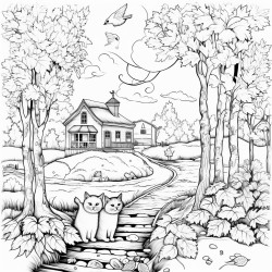 autumn scene with cats