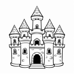 image with black lines on a white background illustrating a a spooky castle outline for coloring in large basic shapes coloring book style no solid fill ample white space for easy coloring ideal for kids coloring books enhanced line clarity