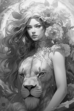 imaginary mermaid and lion