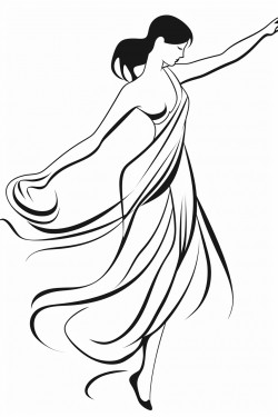 dancing figure woman full length flowing dance costume ribbon no background