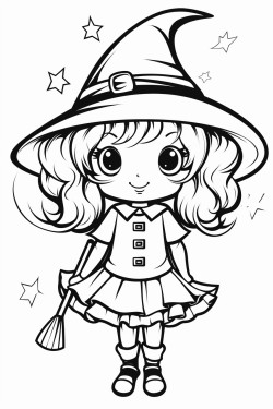 outline art for cute halloween coloring page with witch white background sketch style