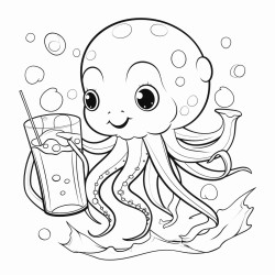 octopus drinking a glass of lemonade