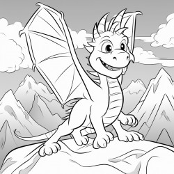 a ferocious dragon flying over snowy mountains