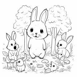 je veux que tu me dessines un lapin et ses petits qui sont dans la foret