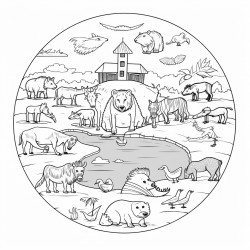 colouring book for kids of diverse animal habitat  cartoon style  thick line  no shadow
