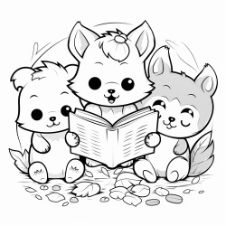 animals reading a book