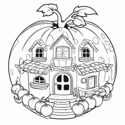 big peach fantasy house inside peach with windows