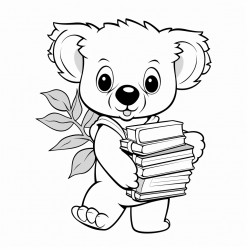 koala carrying library books minimal detail for children 6 to 8 years old