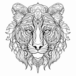 a java tiger with intricate pattern inside of it no color no shading medium line