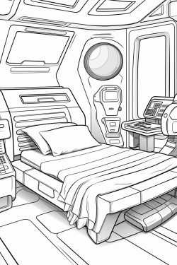 space ship cabin c bed with screens with desk space futuristic detail