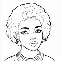 a simple black  white line art color by number coloring page illustration of an black girl smoling