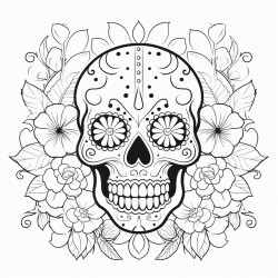 skull and flowers