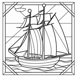 a catalina sailboat with full sails and makebit a stained glass style