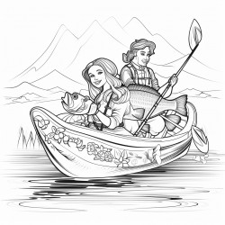 adult coloring page with a funny picture of a man and woman bass fishing in a kayak cartoon