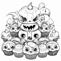 cute monsters baking halloween treats like eyeball cupcakes and spider cookies