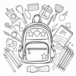 says first day of second grade in letters you can color in with different school supplies to color around it