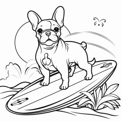 a french bulldog on a surfboard
