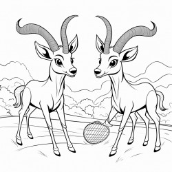 antelopes playing badminton together on a court