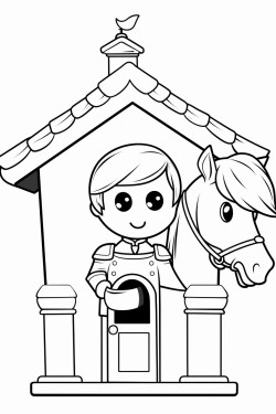 cute young royal guard house on horse in sentry box