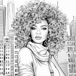 biracial woman with curly hair in the city