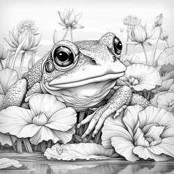 a frog sitting in a waterlily on a pond