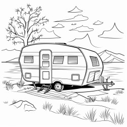 abandoned caravane in front of the lake