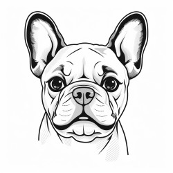 portrait of a pied colored french bulldog face with tongue showing