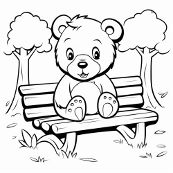 simple cute bear siting on a park bench at the park