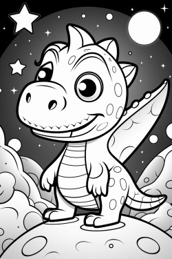 a cute dinosaur in space with a psychedelic design style