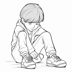child putting on their shoes with their eyes closed