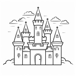 image with black lines on a white background illustrating a a spooky castle outline for coloring in large basic shapes coloring book style no solid fill ample white space for easy coloring ideal for kids coloring books enhanced line clarity