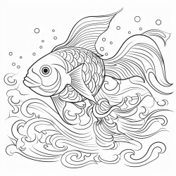 a fish leaping out of water with intricate patterns in the waves