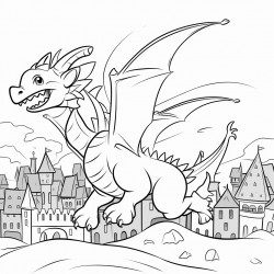 kids dragon coloring in with dragons of different sizes flying in and around a large city c