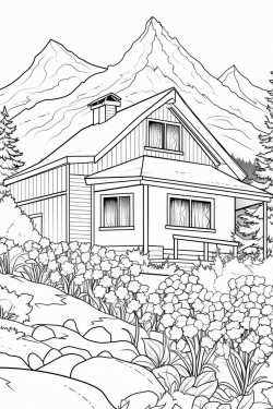 flacon on the sky n background switzerland landscape with a quaint stone house surrounded by flowers