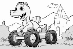 dinosaur riding a tractor