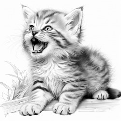 kitten yawning with paw on mouth like his human