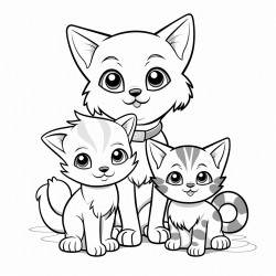 cat which play with a two dogs