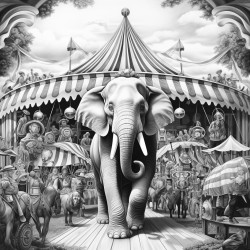 circus with a tent elephant clowns tigers and an audience