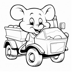 friendly garbage truck and mouse