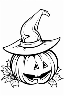 a witchs hat resting on a pumpkin