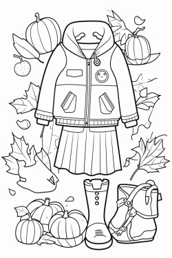 a cute autumn wardrobe  coloring bookvector white background black and white black drawing