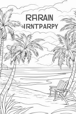 a coloring page that says happy retirement including a beach scene with palm trees